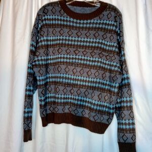Vintage Soft Distressed Cottagecore Blue Brown Sweater Academia Light Dark Baggy